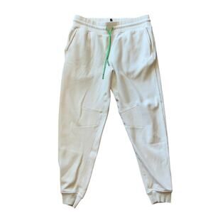 Fabletics White Fleece Jogger Sweatpants Green Drawstring Size L